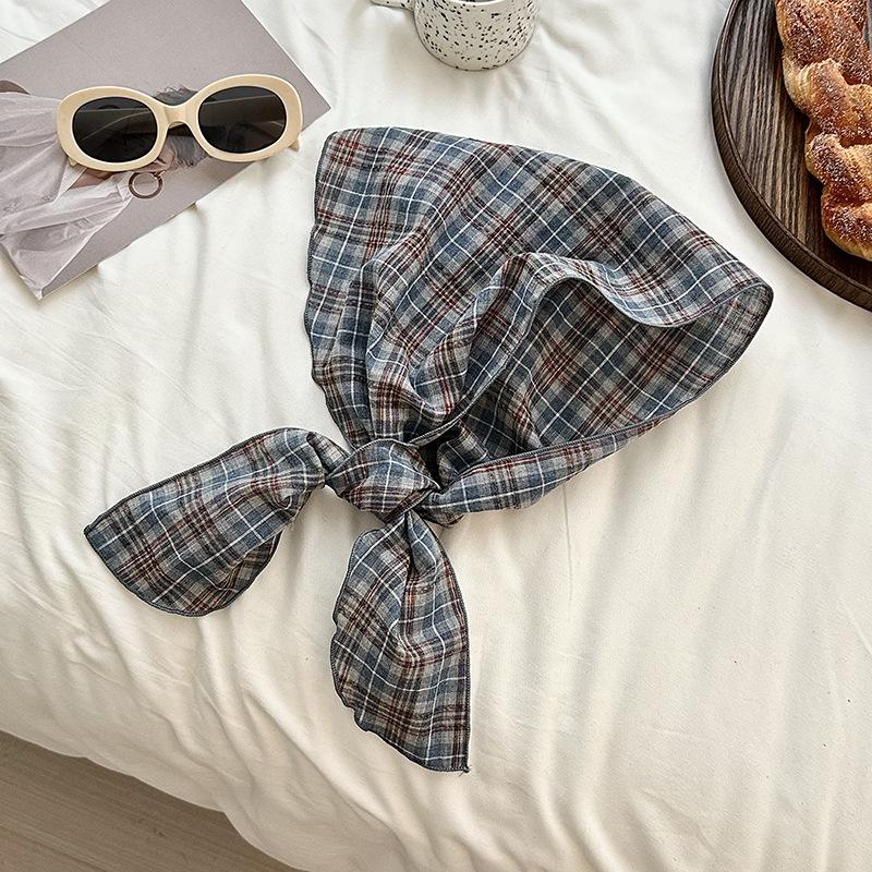 

Платок на голову, повязка на голову, цветной клетчатый хлопково-льняной шелковый шарф, высококачественный декоративный шарф, треугольный шарф, поясная набедренная повязка. синий