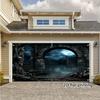 2D flat-printed garage banner with a scene of a skull tree tombstone and a garage door banner with a pattern of this scene.PMJ