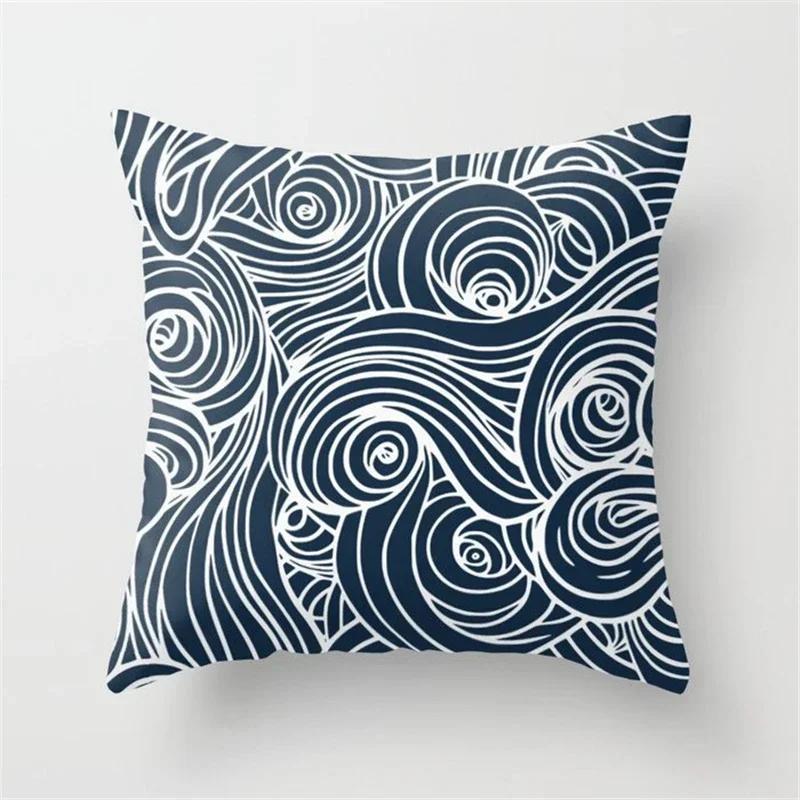 New Deep Blue Nordic Geometry Double-Sided Printed Pillow Cover Short Plush Suitable Living Rooms Bedrooms Throw Cushion Cover