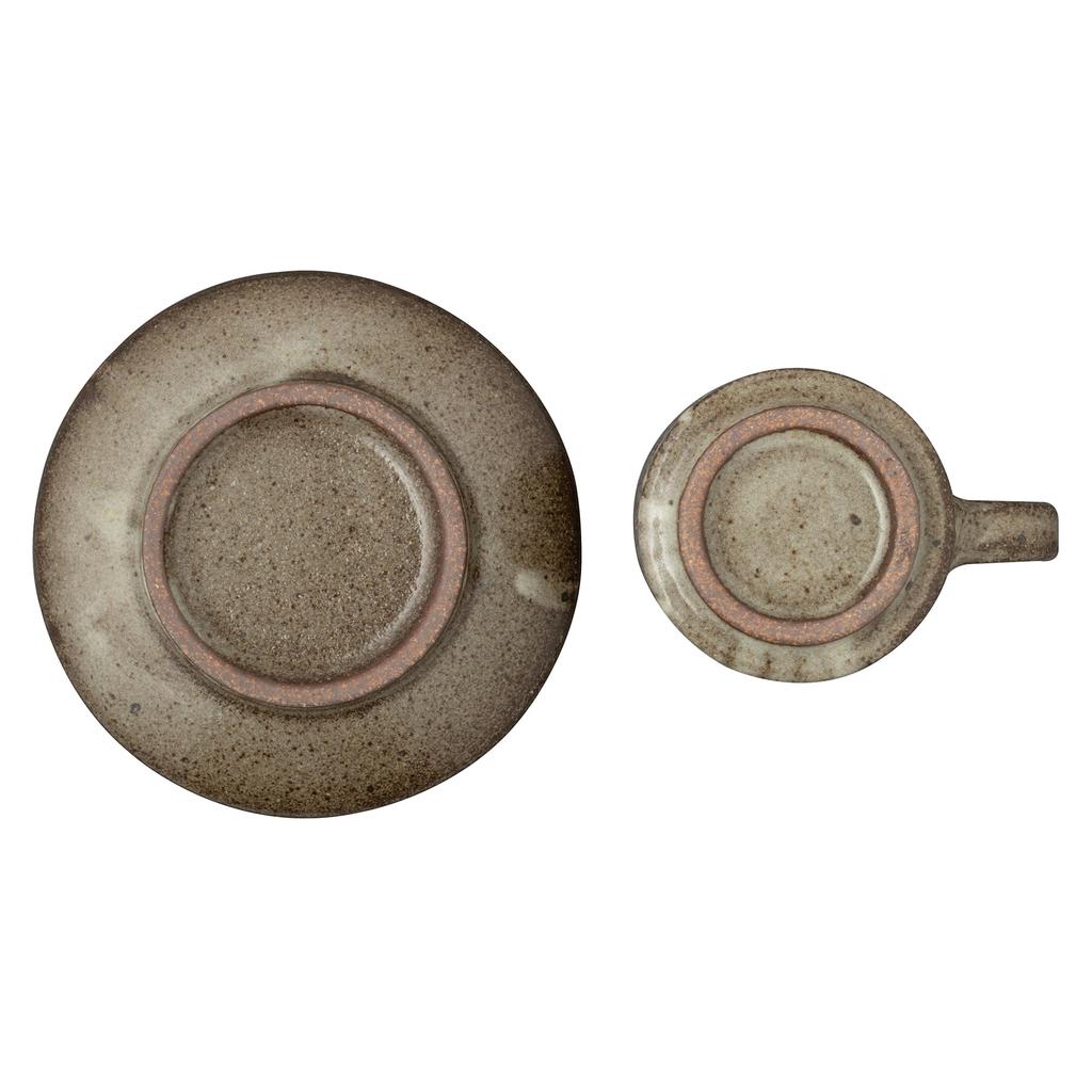 Marui Seito Shigaraki Ware Hechimon Cup & Saucer, 200ml Capacity, Ash Glaze Carving, Brown, MR-3-4387