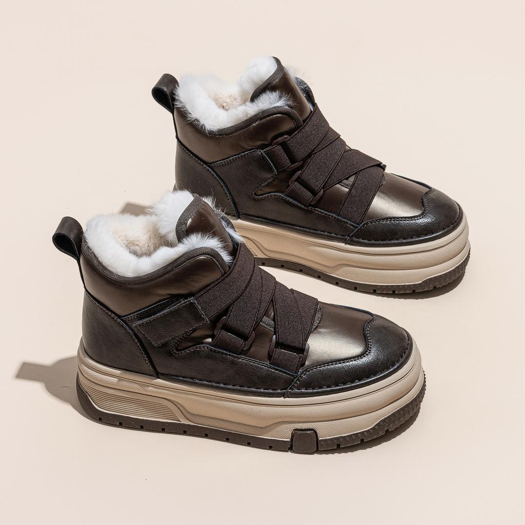 Snow Boots Women's New Winter Velvet Board Shoes Thickened Warm Thick-soled Non-slip Cotton Shoes