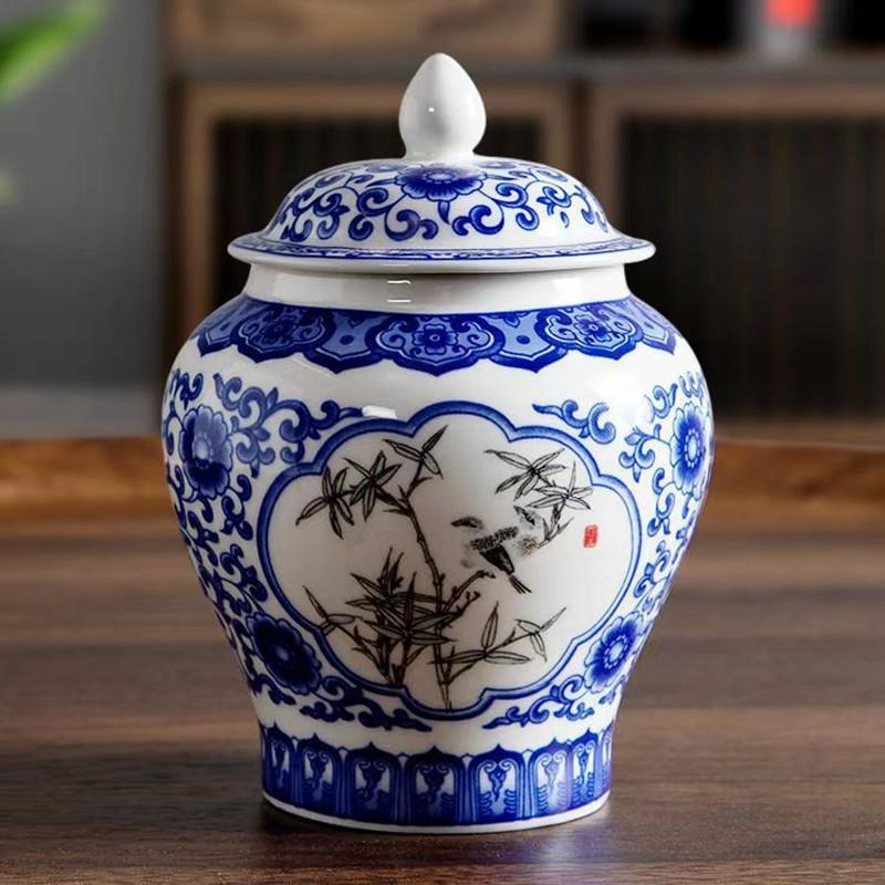 Blue and White Porcelain Ceramic Tea Pot General Can Sealed Storage Tank Small Storage Tea Pot Container Organizer Box