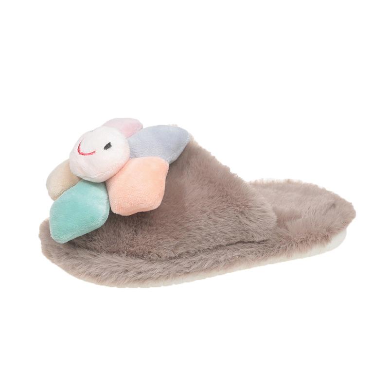 Cute Girls Winter Fur Slippers Fashion Flower Trend Kids Cotton Shoes Non-slip Soft Fluffy Versatile Children Warm Home Slippers