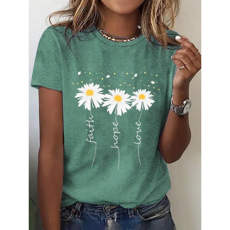 

Летний топ с круглым вырезом и принтом 3D-цветов, модные повседневные женские футболки с короткими рукавами 6XL