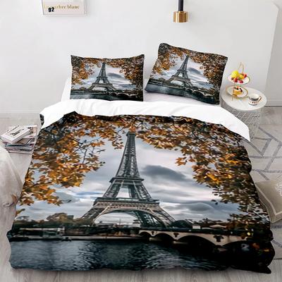 Juego de funda nórdica con diseño de la Torre Eiffel, tamaño king, paisaje urbano de París, juego de cama individual, estilo francés moderno, funda de edredón de poliéster para niños y niñas