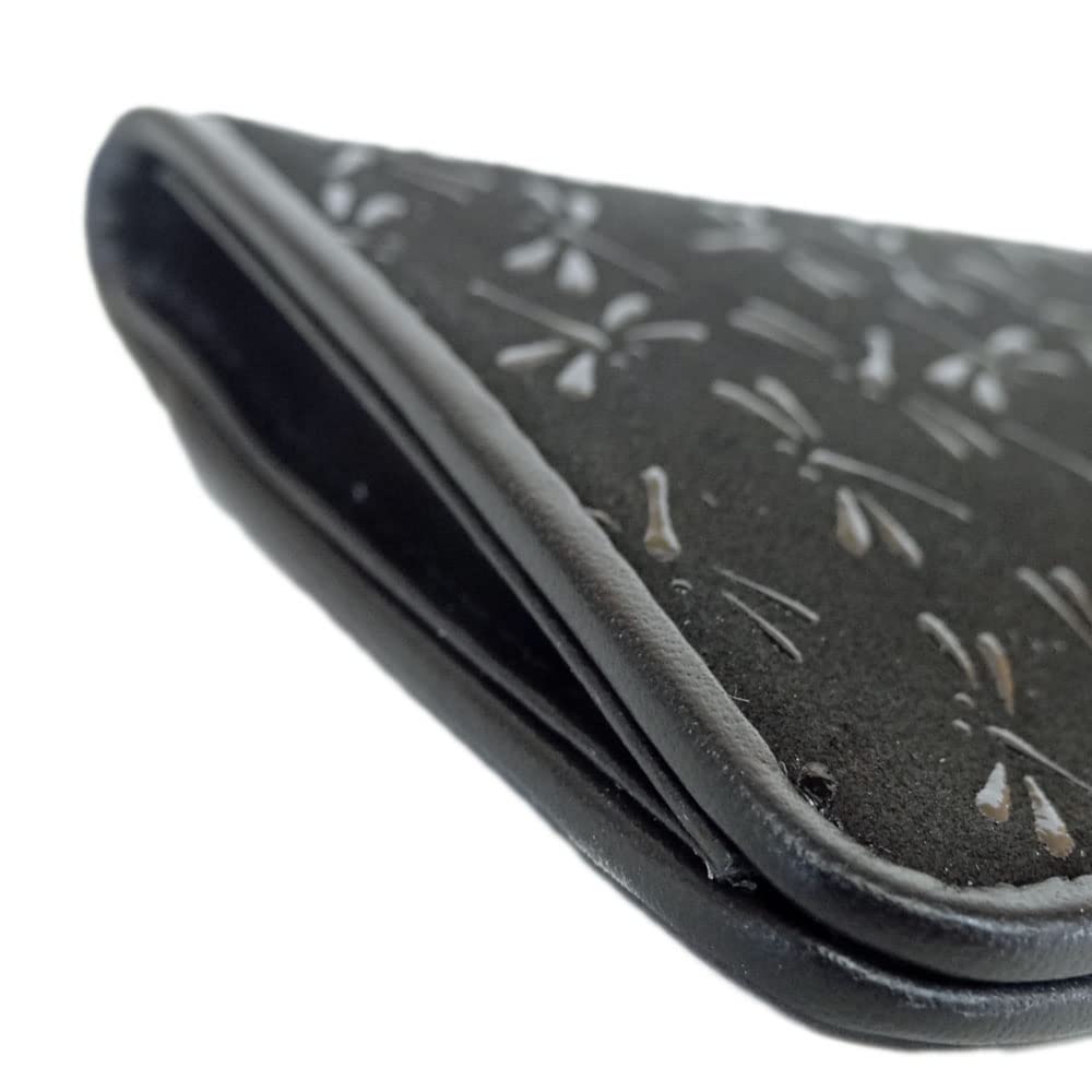 Inden Glasses Sack 4203 Black Deerskin x Black Lacquer Dragonfly Pattern Soft Type 16cm x x [Indenya] 7.3cm 1.8cm