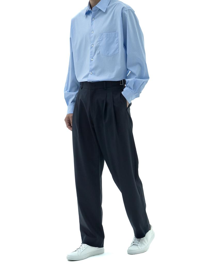 Neibieol Tropical Wool Double-Pleat Wide Pants - Deep Navy