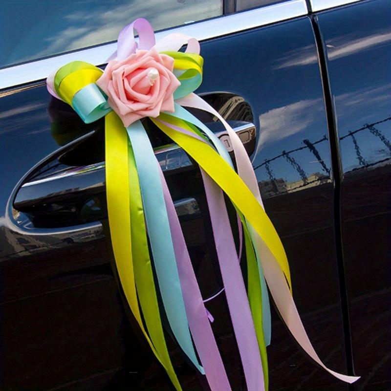 6pcs Wedding Car Auxiliary Car Decoration Rearview Mirror Door Handle Decoration Simulation Wedding Car Decoration Wedding Gift
