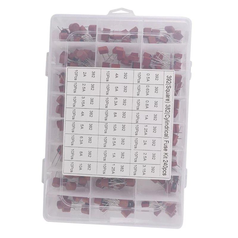 A25F-Blow Cylindrical Fuse 240Pcs 382 392 24Value 0.5A 1A 1.25A 2A 3.15A 4A 5A 6.3A 8A 10A Amp For LCD For TV Power PCB Insuranc