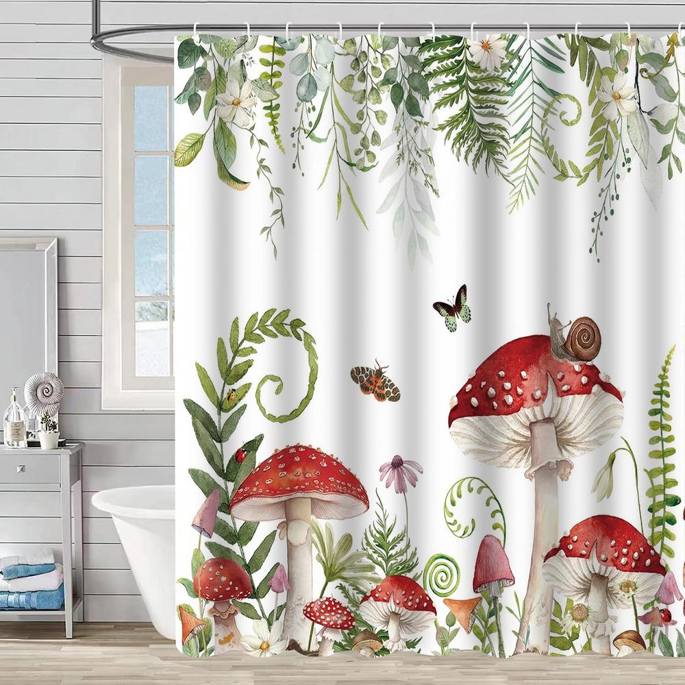 Bathroom Floral Shower Curtain, Retro Flower Farmhouse Flower Plant Butterfly Animal Bohemia, Bathtub Shower Curtain With Hooks