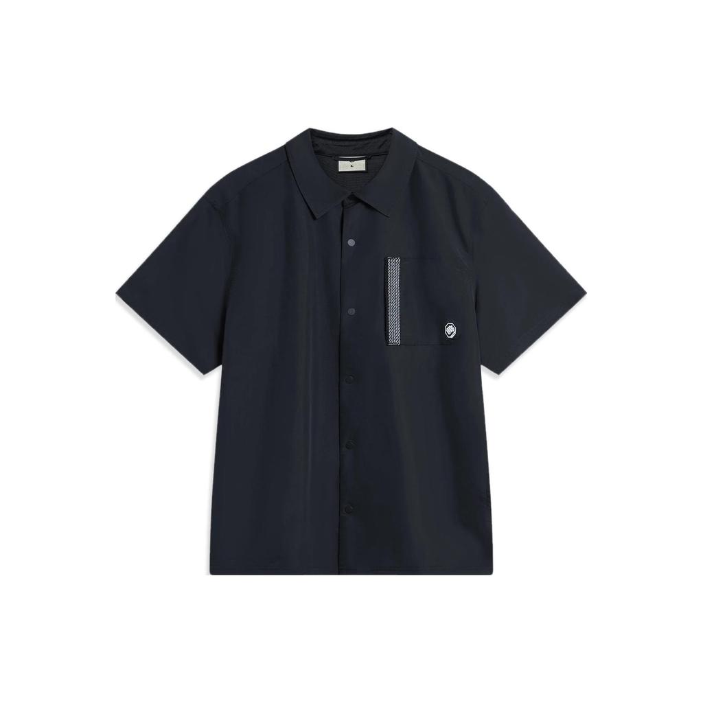 Li Ning X Mister Cartoon Collaboration Badfive Solid Color Loose Casual Short Sleeve Shirt Men Shirts Black ASHT501-2