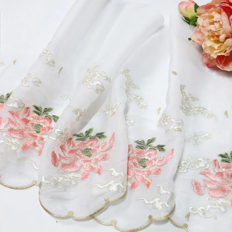 

100x150 см китайская градиентная вышивка лотос кружево мягкая ткань сделай сам рубашки ханьфу кукольная ткань сделай сам швейное ремесло органза тюль ткань