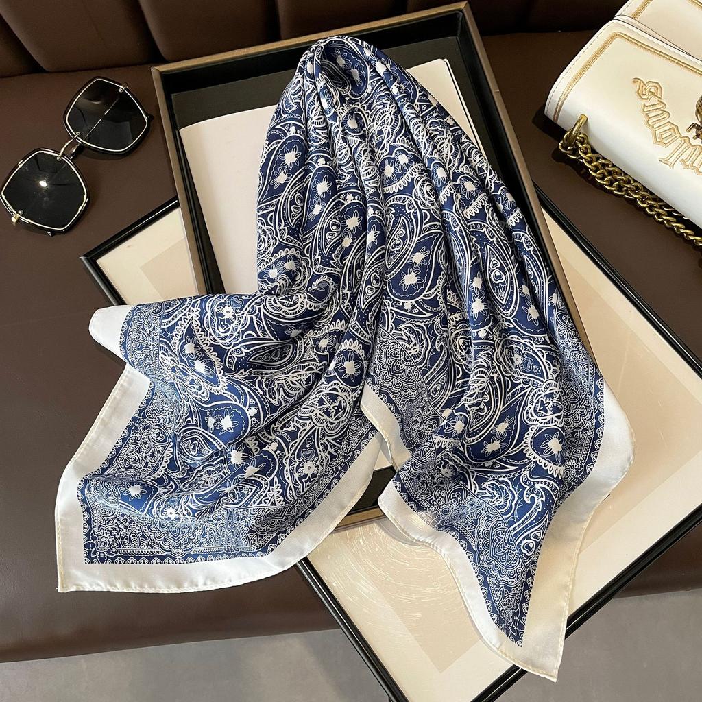 Luxury Satin Imitation Silk Print Scarf Square Women Neck Scarves Wrap Headkerchief Beach Hair Band Women's Bandana