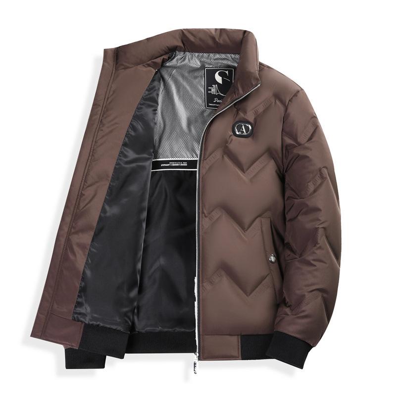 Pánská zimní péřová bunda se stojáčkem - Trendy, Univerzální, Ležérní krátká bílá kachní péřová bunda ve stylu pro táty