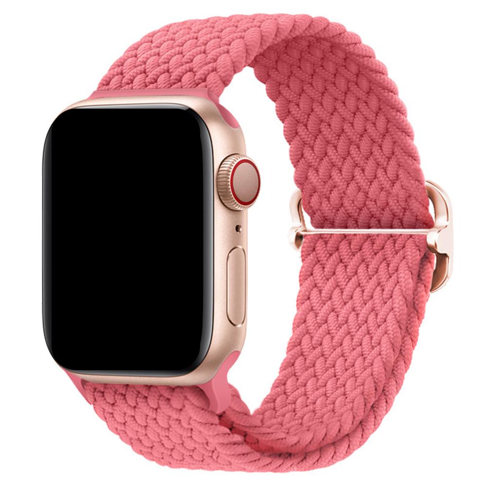 

Подходит для Apple iWatch серии Ultra 9/8/7/6/5/4/3/2/1/SE нейлоновый металлический регулируемый эластичный плетеный нейлоновый ремешок для часов 42mm 44mm 45mm розовый