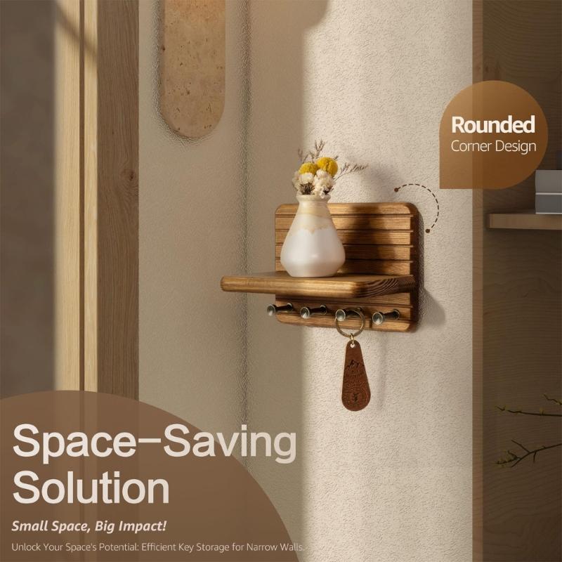 Multifunctional Wood Wall Key Rack Shelf For Organizing Keys Mail And Accessories Home Entryway