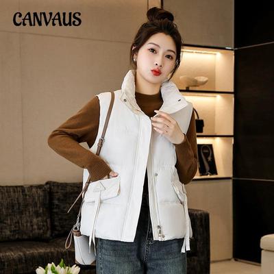 Plus Size Cotton Vest Women's Fall and Winter Loose Stand-up Collar Cotton Undershirt Shoulders Sleeveless Jacket Fashion Waistcoat