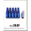 HEX 19mm 20pcs Aftermarket Car Anti-theft 6061 Aluminum Alloy Wheel Lock Nuts Length 35MM Length M12*1.5 Lug Nuts Red Black Blue
