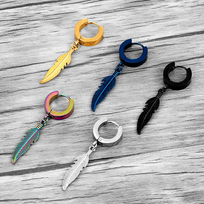 1 Pezzo Semplice Ciondolo Piuma Orecchini a Lobo Uomo Donna Acciaio Inossidabile Orecchini Unisex Moda Personalità Gioielli per Orecchie Accessori