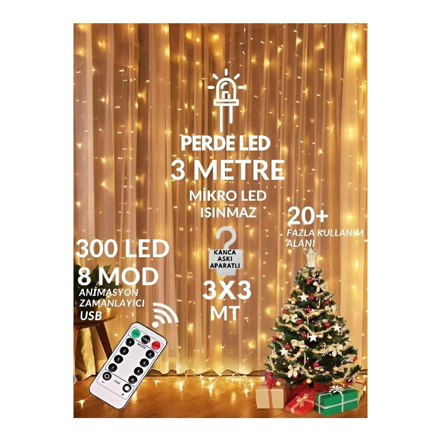 

10 Pendant Lamps With 300 Leds Curtain Led Light-8 Functions, Remote Controlled, 3x3 Meters