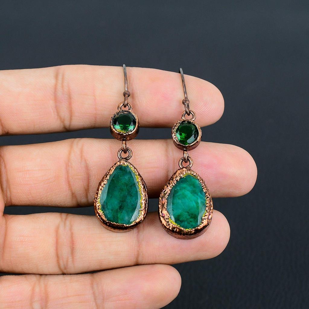 Emerald Copper Electroformed Earrings, Handmade Gemstone Earrings Jewelry, Gifts For Wife Brand New Earrings
