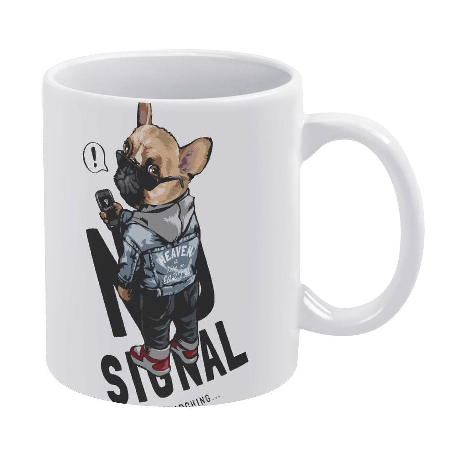 

1Pack 11oz White Ceramic Mug Double-Sided Printed Creative Design Sturdy Coffee Cup For Home Office Daily Use белый