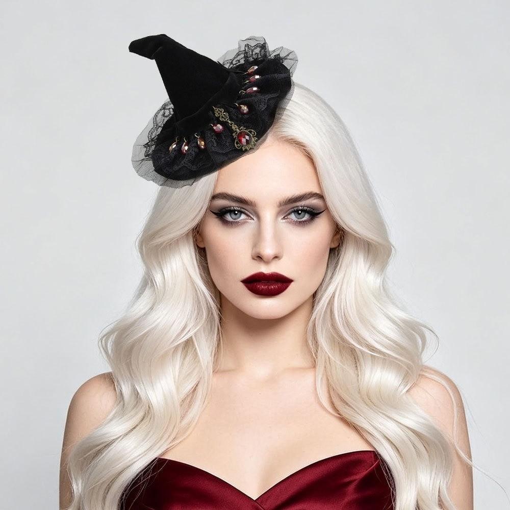 Netz-Hexenhut Haarspange Blume Hexen-Haarnadeln Kreative Halloween-Haarspange Kostümparty