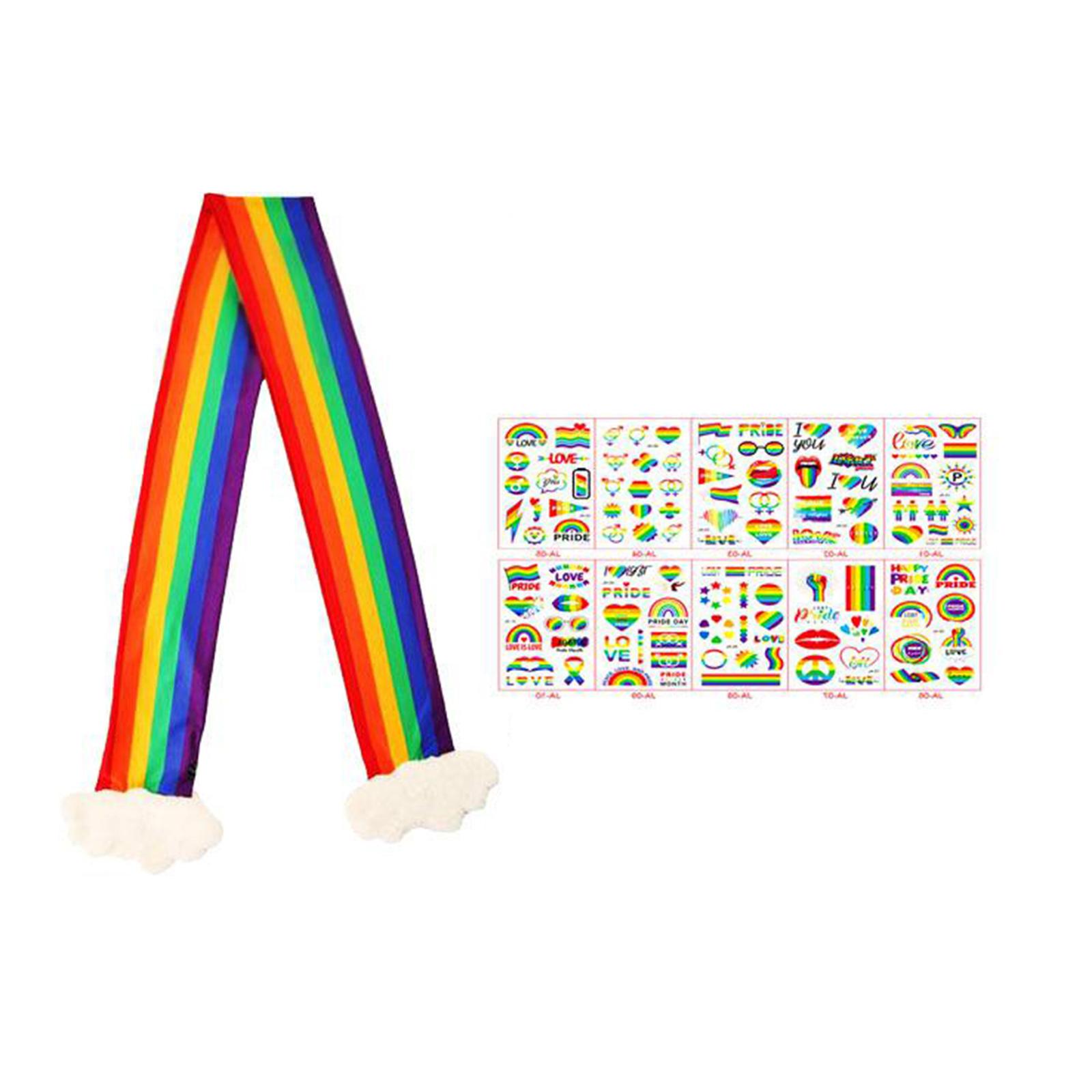 2Pcs Rainbow Costume Rainbow Outfits Rainbow Stickers Colorful Rainbow Scarves for Halloween Cosplay Dressing Up Party 6