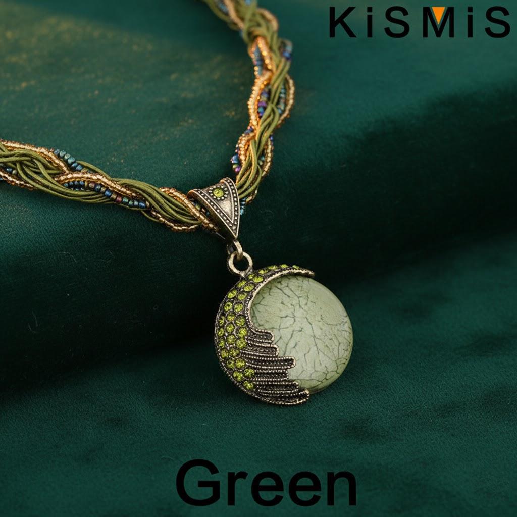 

Turquoise Rhinestone Pendant Chain Necklace for Women Bohemian Retro Style Fashion Jewelry Pendants Necklaces for Women зелений