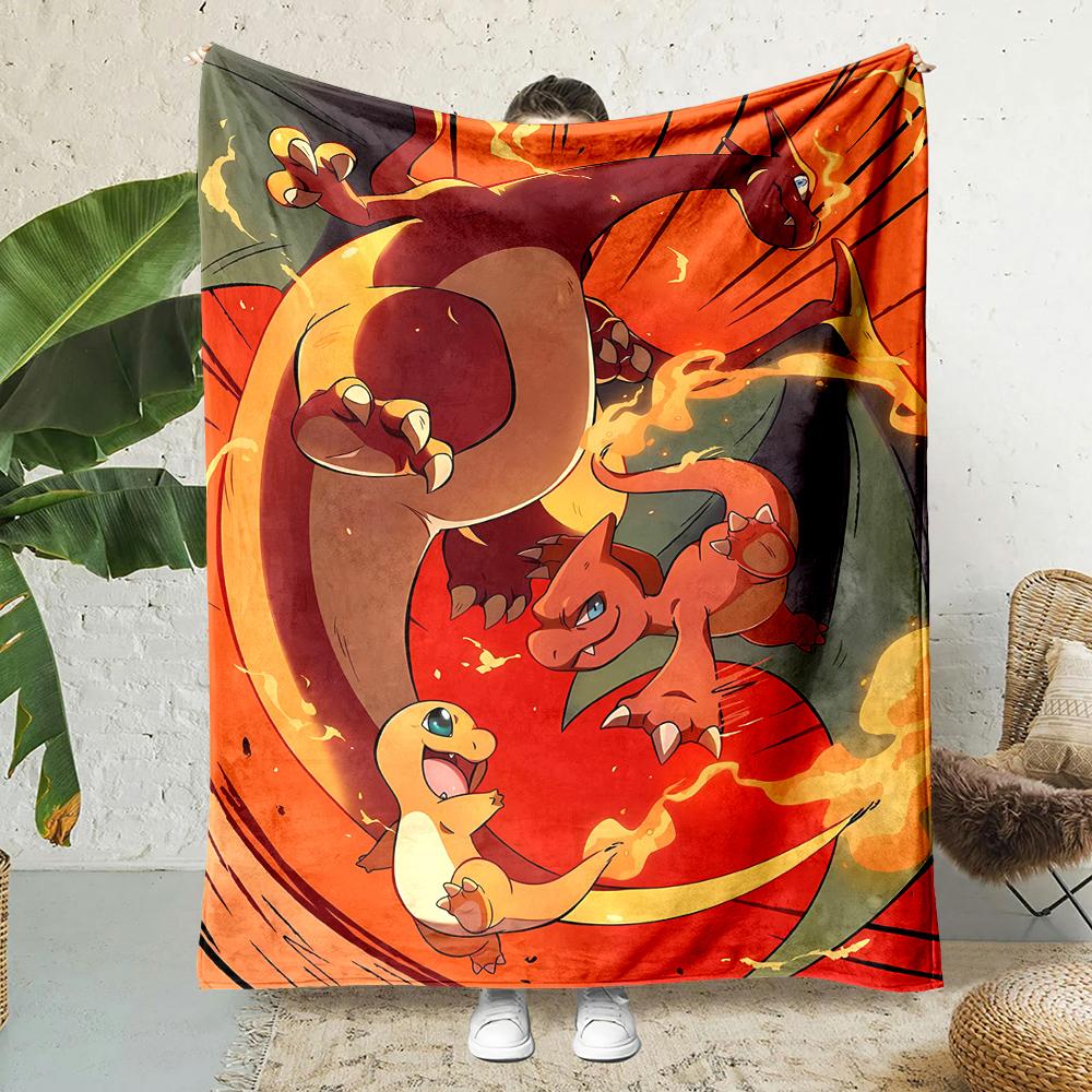 1PC Japanese Cartoon Pokemon Charizard Dragon Fluffy Soft Flannel Blanket Sofa Adult Blanket Office Lunch Break Blanket Gift