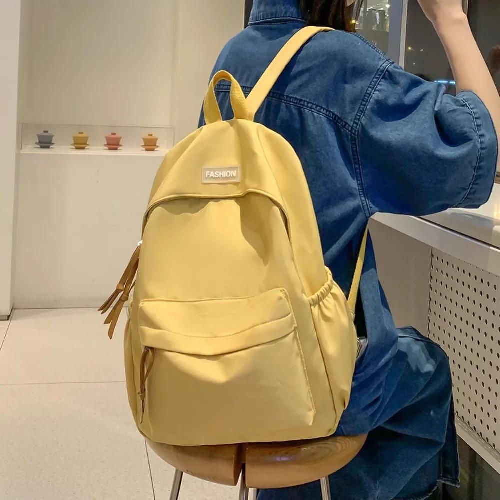 Large Capacity Women Backpack Travel Bags Casual Nylon Student School Bags Solid Color Fashion Bags for Women Girls Bookbags