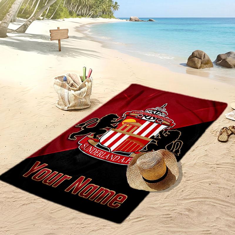 Sunderland FC Personalized Printed Beach Towel Soccer Logo Support Custom Name Text Absorbent Towel For Sport Travel Special Gift