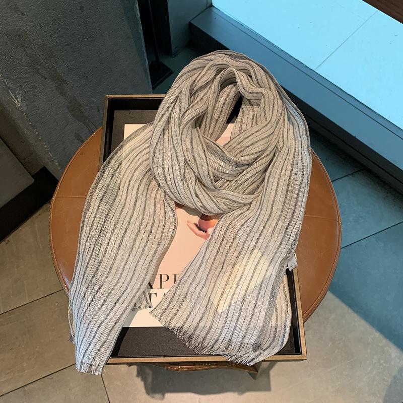 Striped Outer Shawl Linen Thin Long Scarf Comfortable Stacking Decoration Fashion Versatile Silk Scarf Shawl