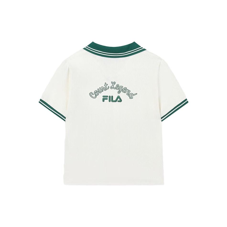 FILA Color Block Tennis Casual Short Sleeve Polo Shirt Women tops Cloud-Mushroom-White F11W339111F-WT