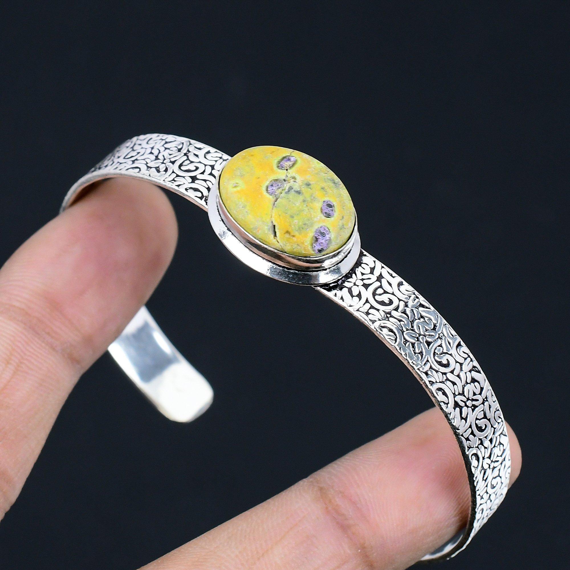 

Oval Atlantisite Gemstone Sister Wedding Trendy Boho New Bangle Sterling Silver Adjustable