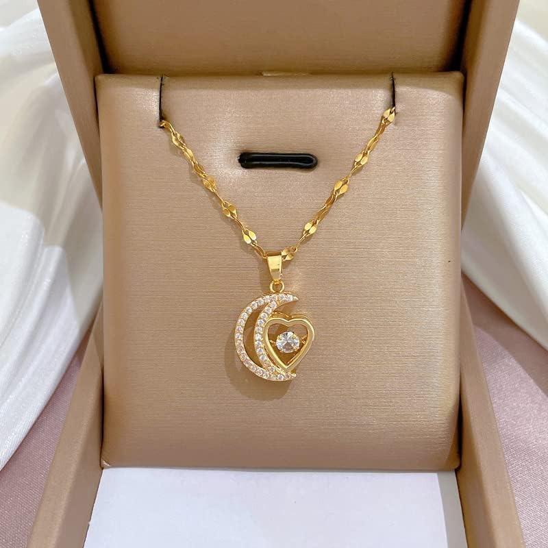 Dynamic Moon Clavicle Chain New Trendy Ins Light Luxury Niche Design Gold Temperament Love Titanium Steel Necklace Women's Jewelry