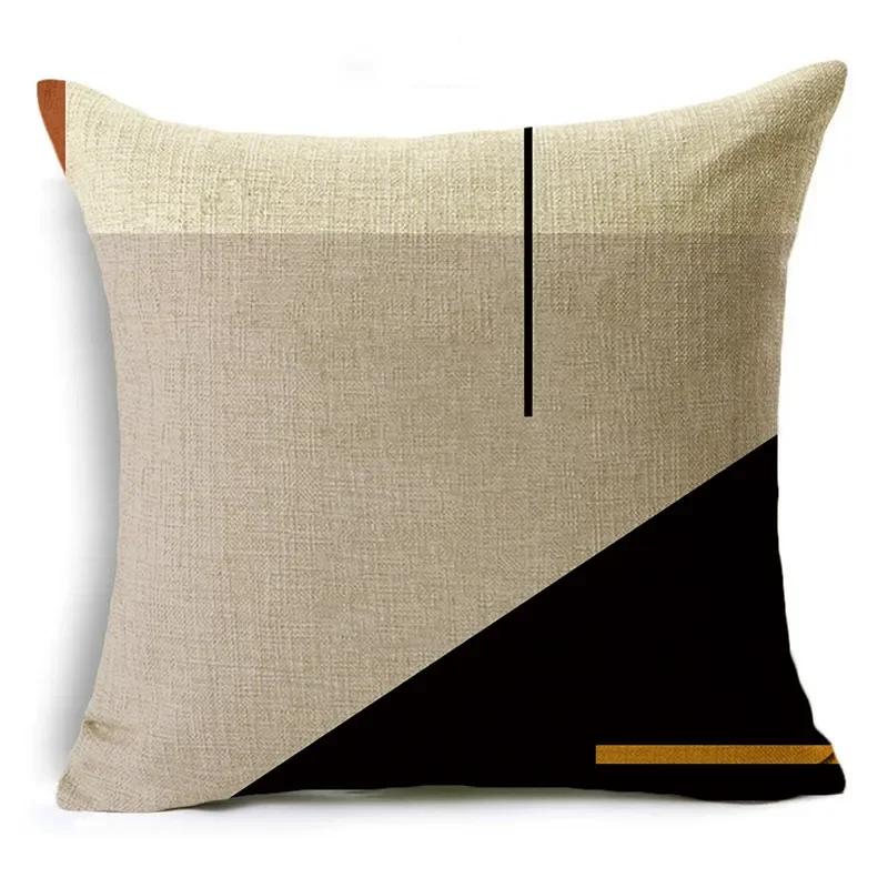 Black And White Collection Geometric Prints Linen Pillowcase Square Bedroom Car Decor Cushion Cover 40Cm/45Cm And 50Cm