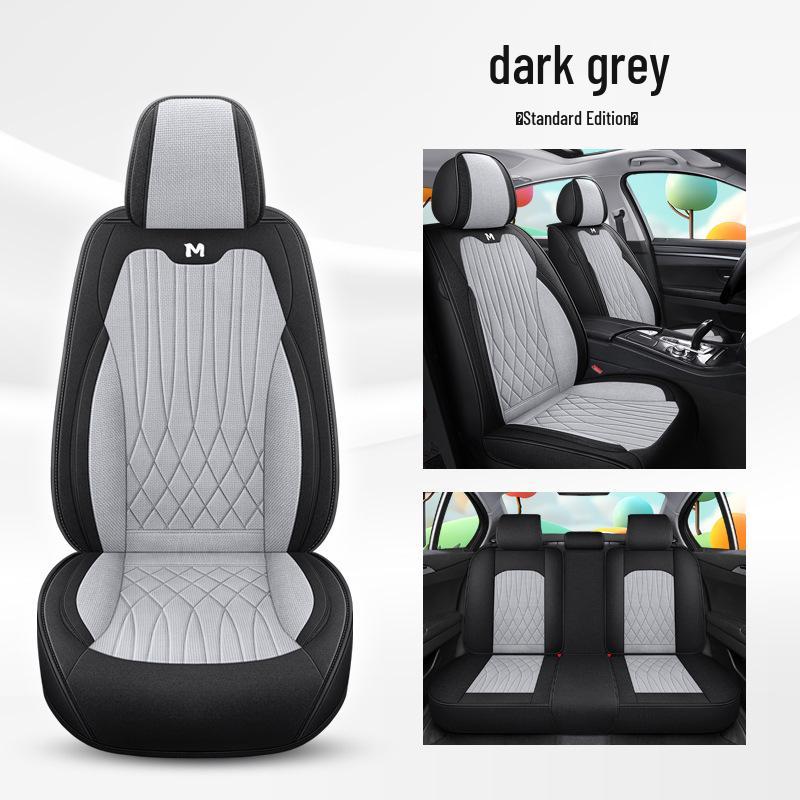 Universal Breathable Linen Car Seat Cushion - Full Surround for All Seasons, Fits Five Seats