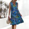 Plus Size V Neck Sleeveless Dress Verdant Mountain Waterfall Art Print For Wilderness Adventure Tour