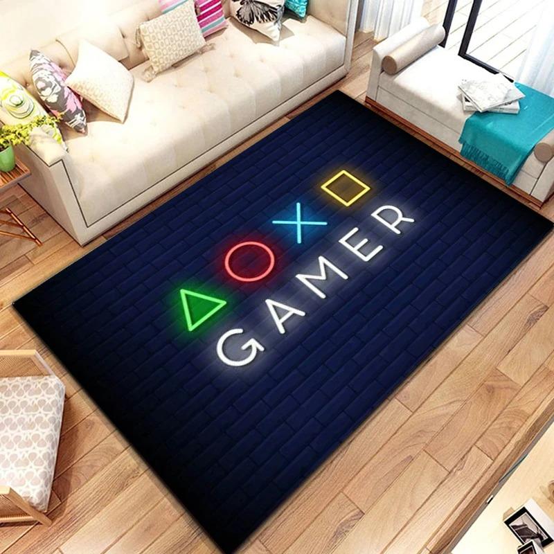 Gaming Controller Carpet Mat Rug Neon Art Player Quote Vibrant Game Room Home Decoration Floor Mat Carpets for Living Room