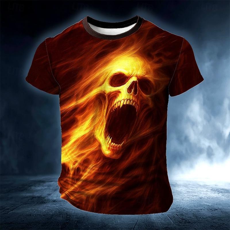 Men's casual spring and summer t-shirt, cool skull, handsome, machine washable, and unisex