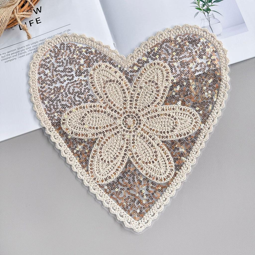 Champagne Apricot Heart Mesh Sequined Lace Lace Cloth Sticker Clothing Sweater Top Decorative Cloth Sticker Accessories