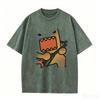 T-shirt Casual con Grafica Rock di Domo, Lavaggio Vintage Marrone, Cartone Animato