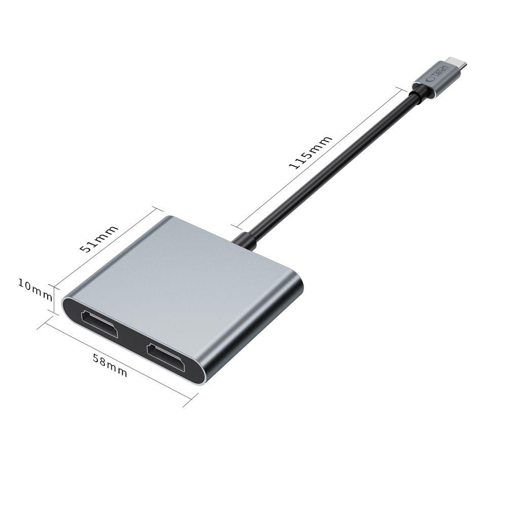 Hub Adapter 4In1 Usb-C Usb-A 2X Hdmi 4K 60Hz - Gray