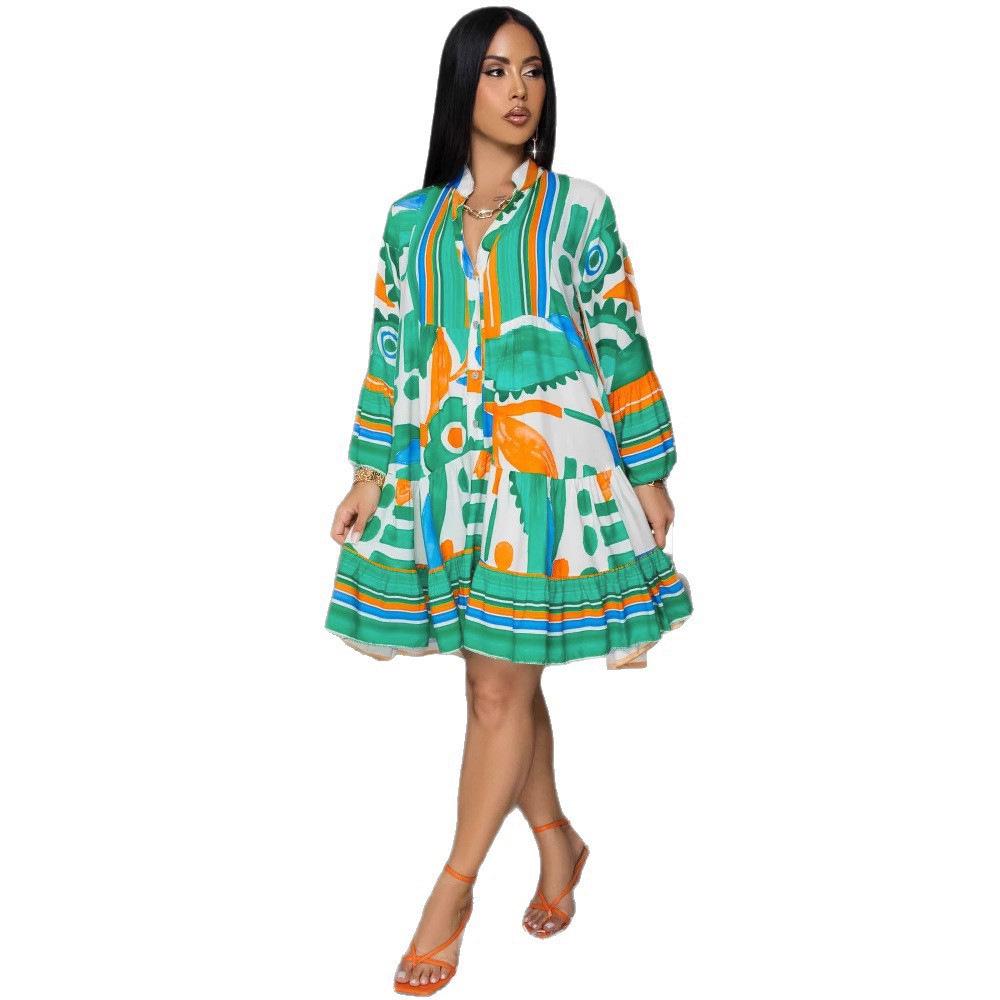 

Elegant Floral Print V-neck Color Block Dress K3601 Small зелений
