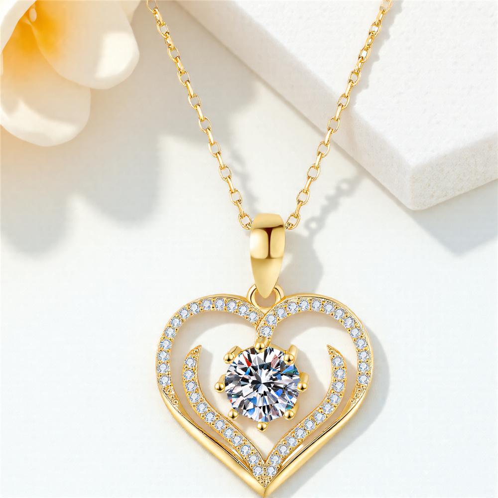 Female Crystal White Zircon Stone Heart Pendant Necklace Vintage Gold Color Wedding Jewelry For Women