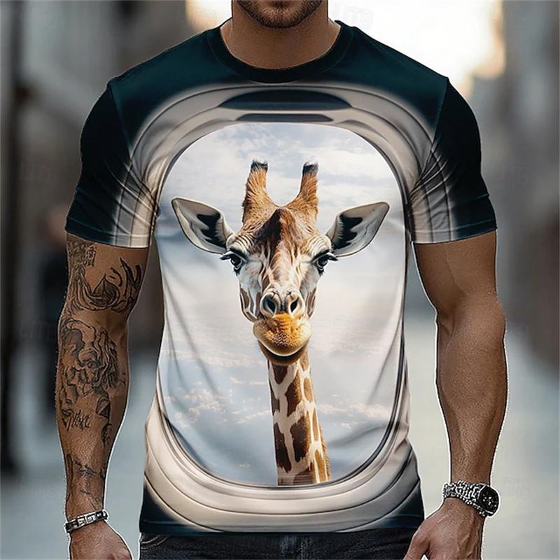 Fun Unique Animal 3D Print Men's T-Shirt Summer Loose-Fit Short-Sleeve Top Casual Crew Neck T-Shirt