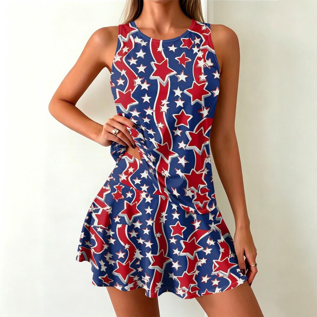 Fourth of July Dress Women 1776 2026 Anniversary USA Flag Print Sleeveless Scoop Neck Casual Mini Tank Dress