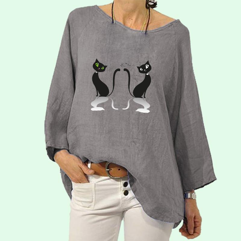 

Женская модная рубашка с принтом, весенне-летняя повседневная льняная рубашка с длинными рукавами, пуловер, свободные блузки с круглым воротником