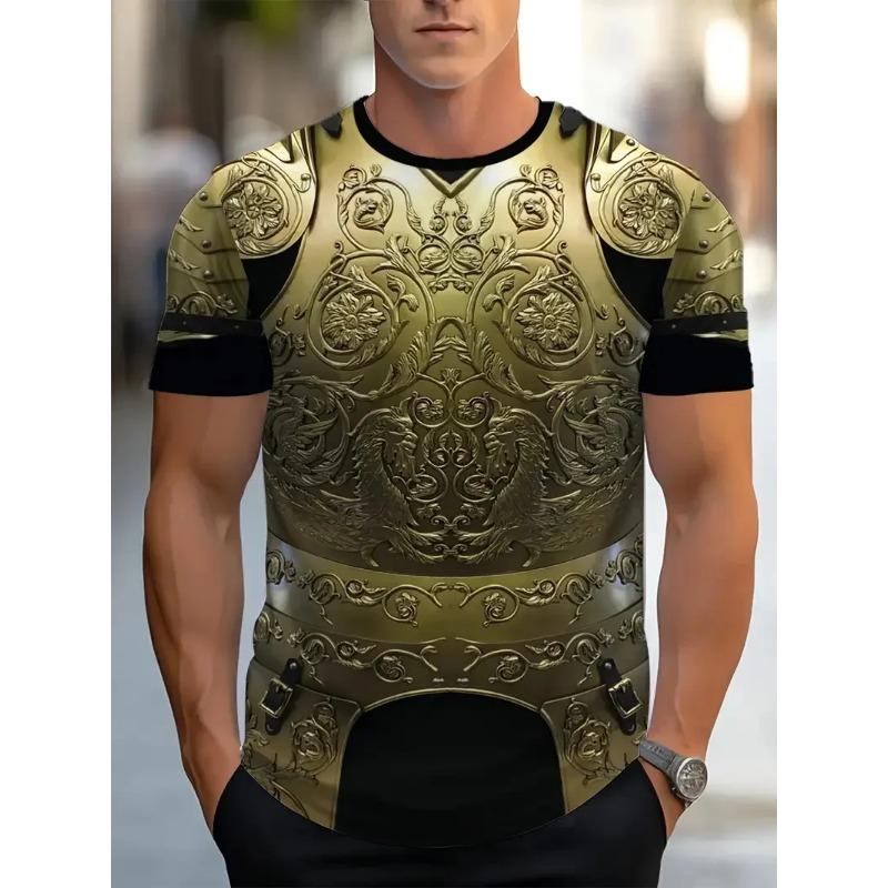 Men's 3D Printed Medieval Armor T-Shirt Casual Round Neck Short Sleeve Vintage Tshirt For Men All Over Print Men's Tee Shirts